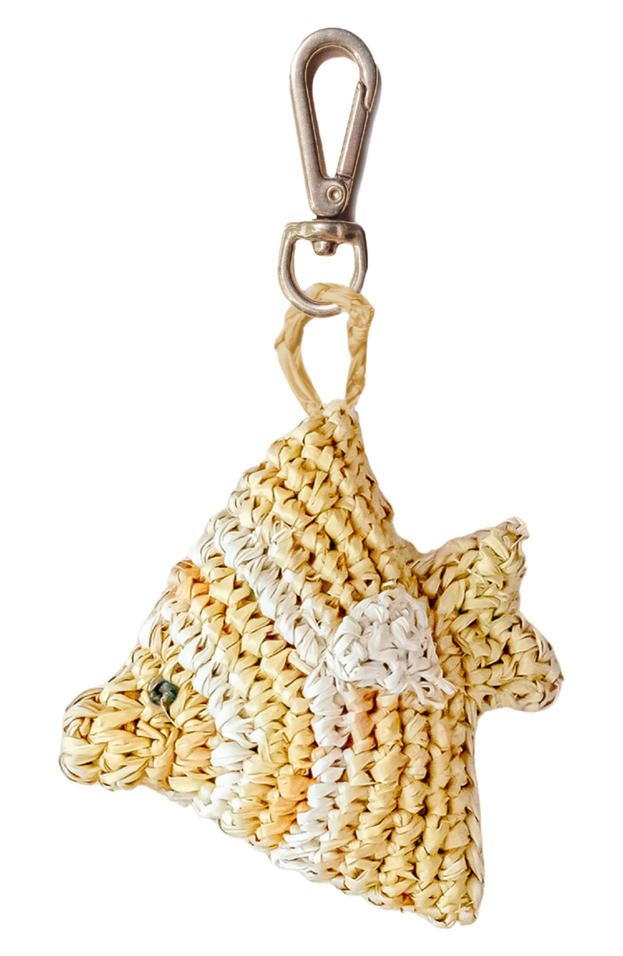 LIKHA Fish Raffia Bag Charm, Main, color, Yellow