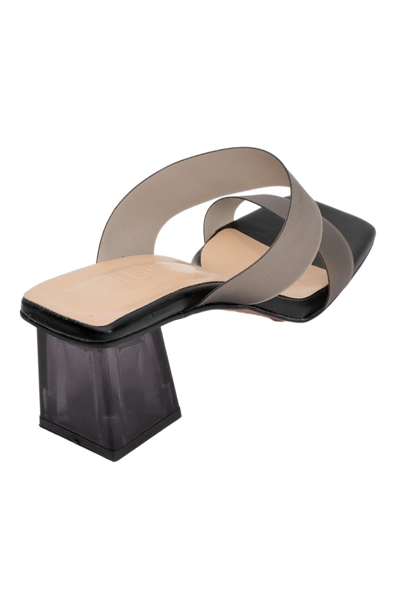 Prologue Shoes Elara Transparent Strap Sandal, Alternate, color, Black Faux Leather