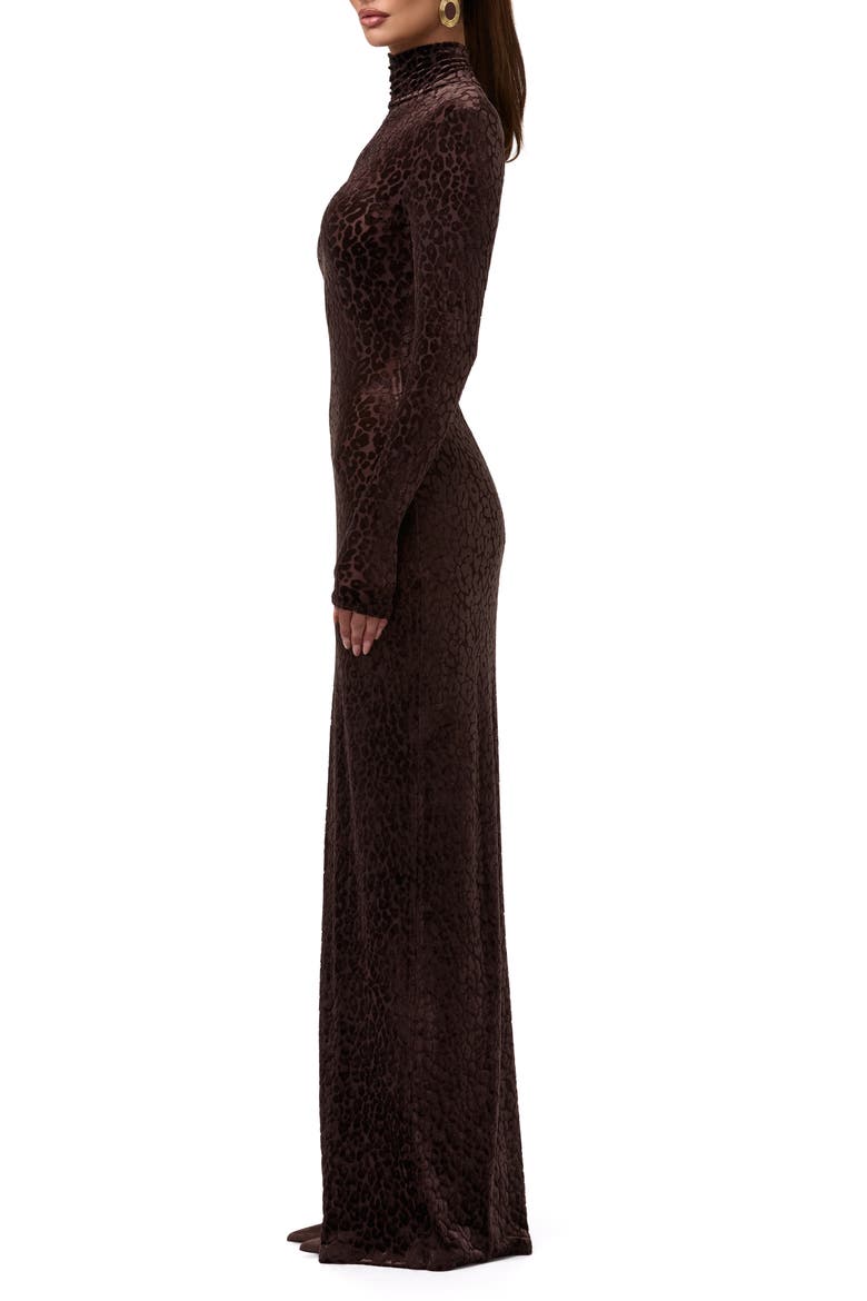 Burnout Long Sleeve Maxi Dress, Alternate, color, LEOPARD DARK CHOCOLATE