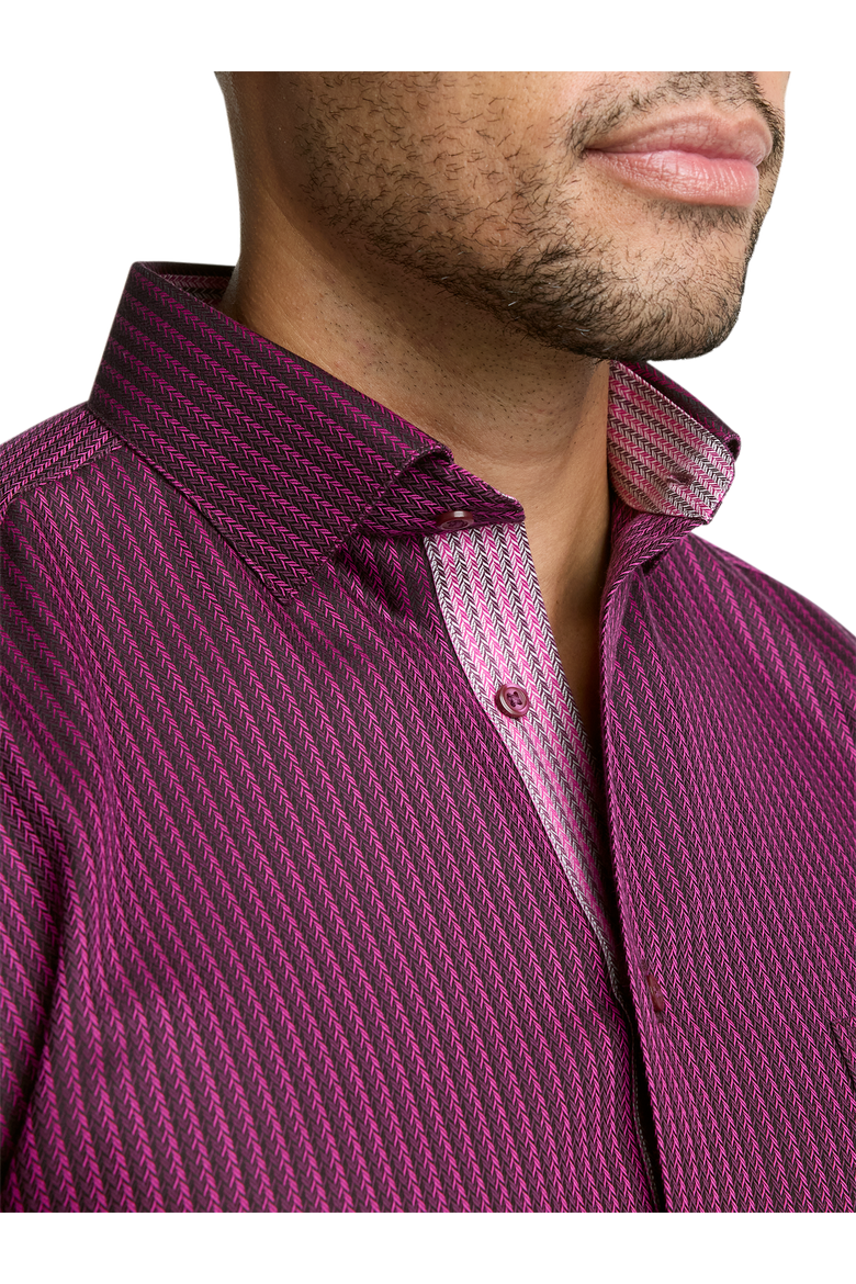 Cotton Spandex Spread Collar Twill Classic Contrast Trim Button Cuff Long Sleeve, Alternate, color, Burgundy
