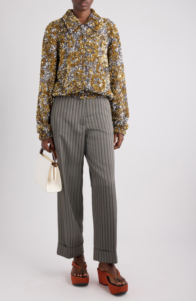 Dries Van Noten Pakora Multistripe Fluid Cuffed Pants, Alternate, color, Grey