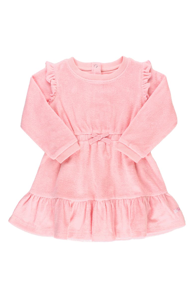 RuffleButts Terry Long Sleeve Dress, Main, color, Pink