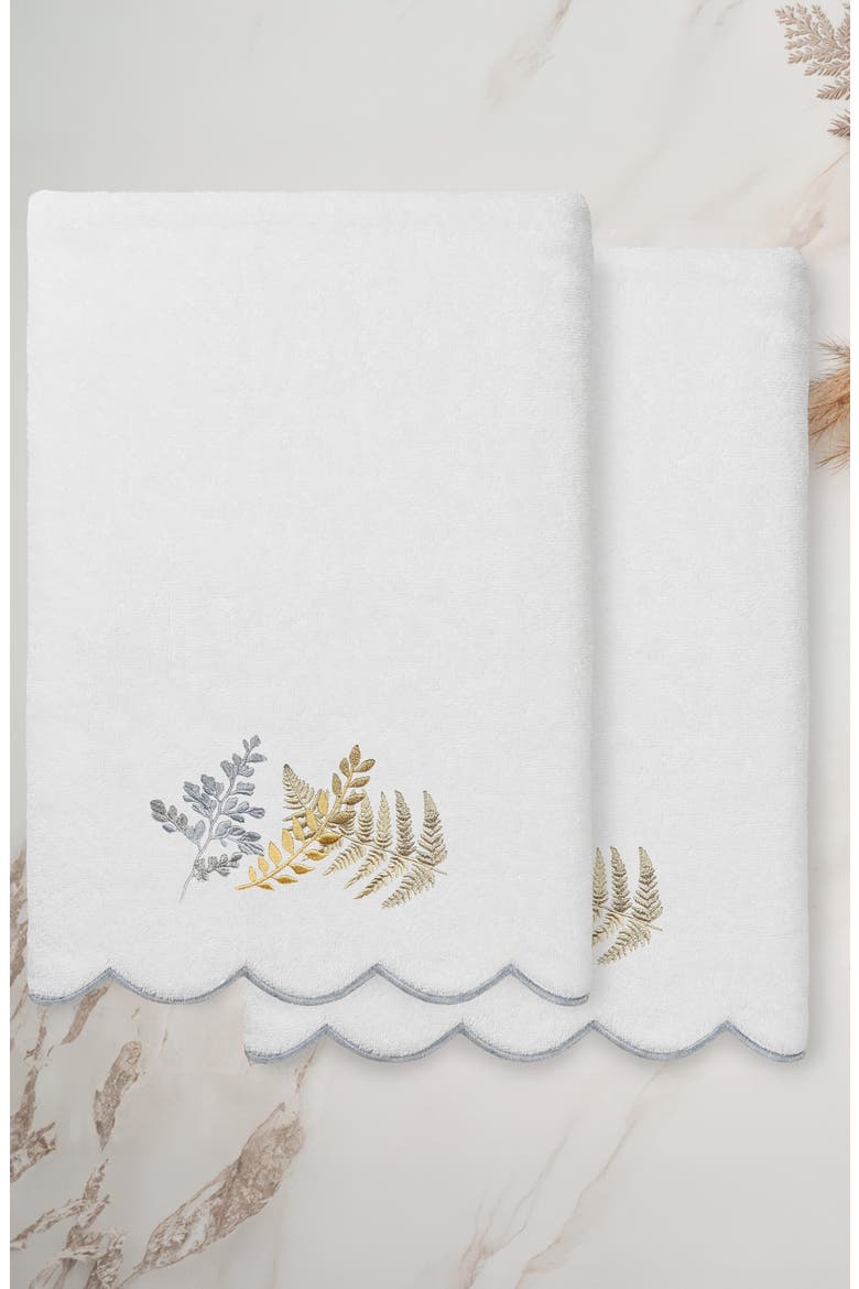 Fern Toss Scallop 2-Piece Bath Towel Set, Alternate, color, WHITE/ GRAY