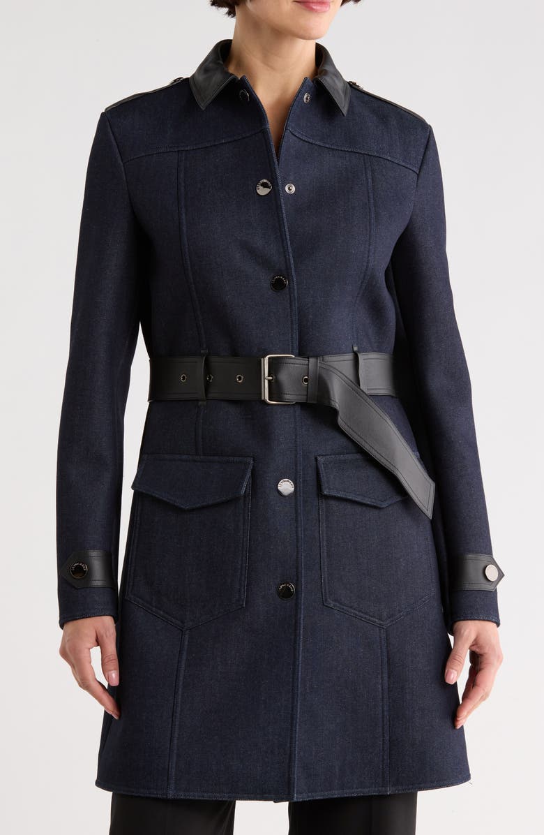 Longchamp Leather Trim Denim Coat, Main, color,