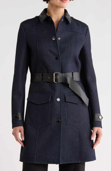 Leather Trim Denim Coat