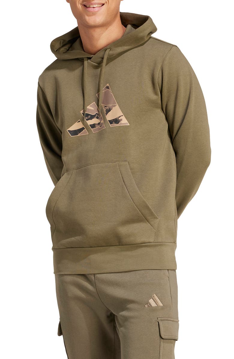 adidas Camo Logo Fleece Graphic Hoodie, Main, color, Olive Strata