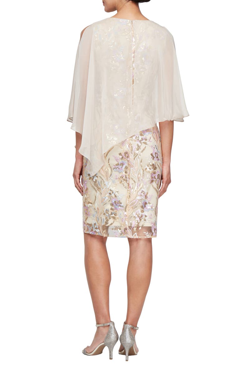 SL FASHIONS Sequin Overlay Cocktail Dress, Alternate, color, Chai/ Multi