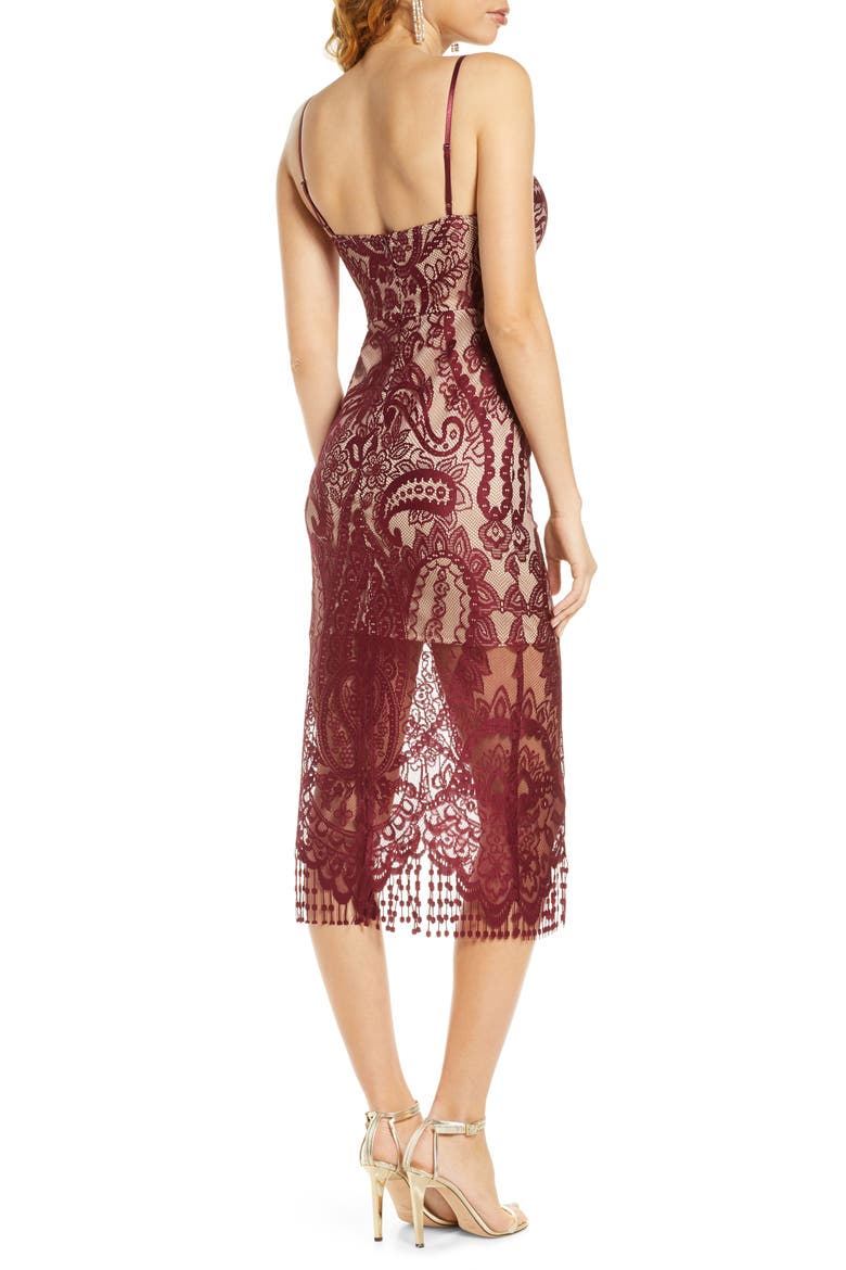 Love Myself Bustier Lace Cocktail Dress, Alternate, color, BURGUNDY/ NUDE