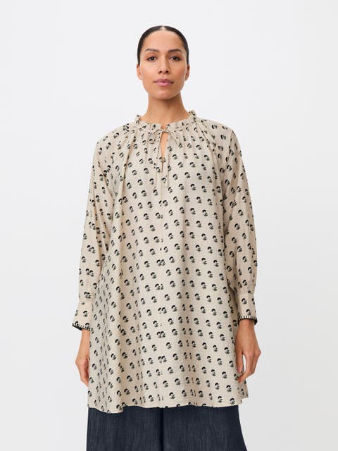 Gathered Tie-Neck Tunic Dress