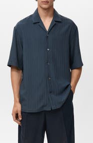 MANGO Stripe Embroidered Camp Shirt