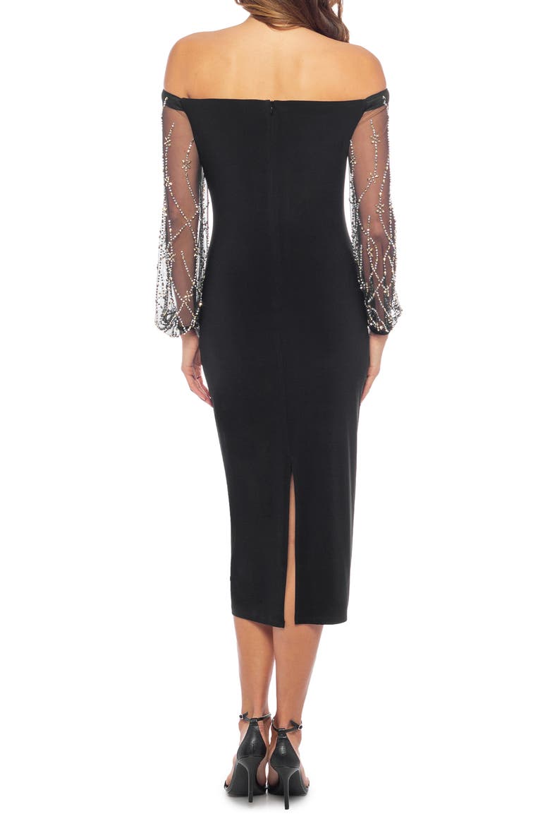 Off the Shoulder Long Sleeve Beaded Midi Dress, Alternate, color, BLACK