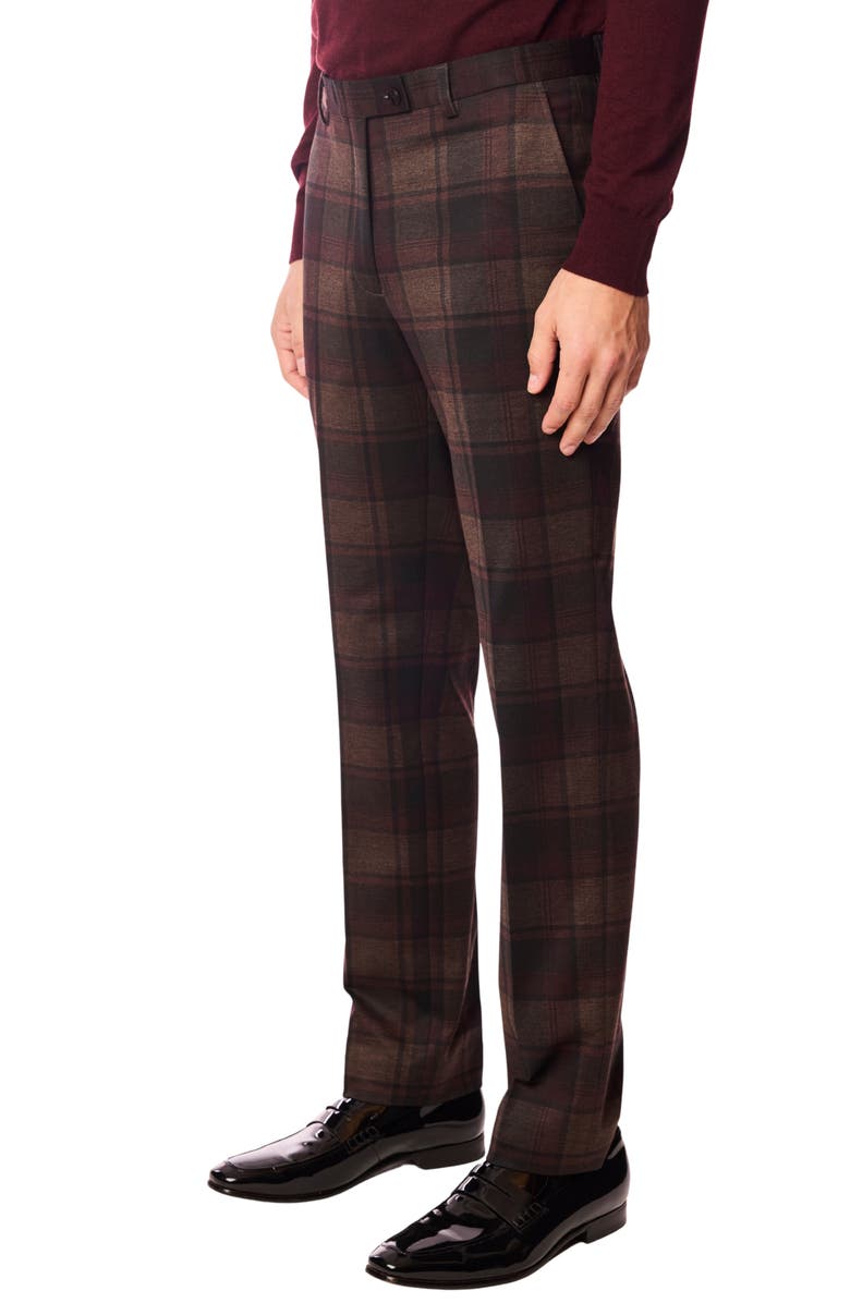 PAISLEY & GRAY Downing Slim Fit Flat Front Plaid Dress Pants, Alternate, color, Boysenberry Plaid