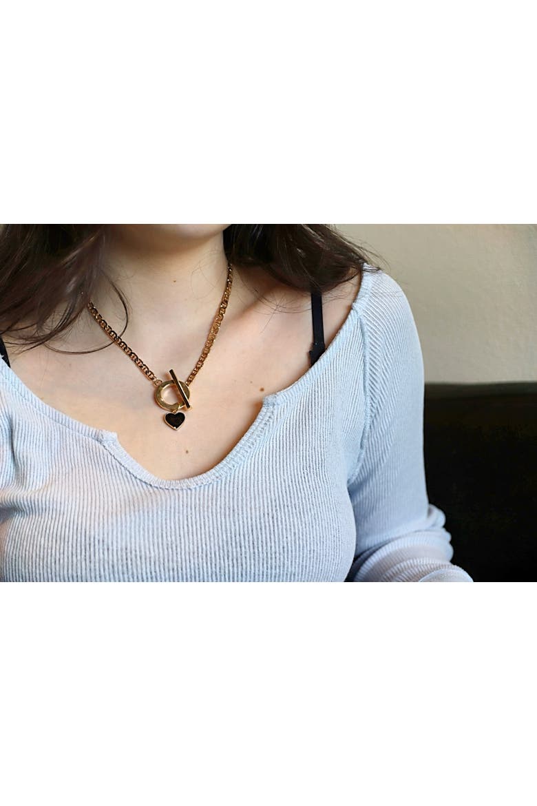 Gold Crush Heart Necklace, 18k Gold, Alternate, color, Black