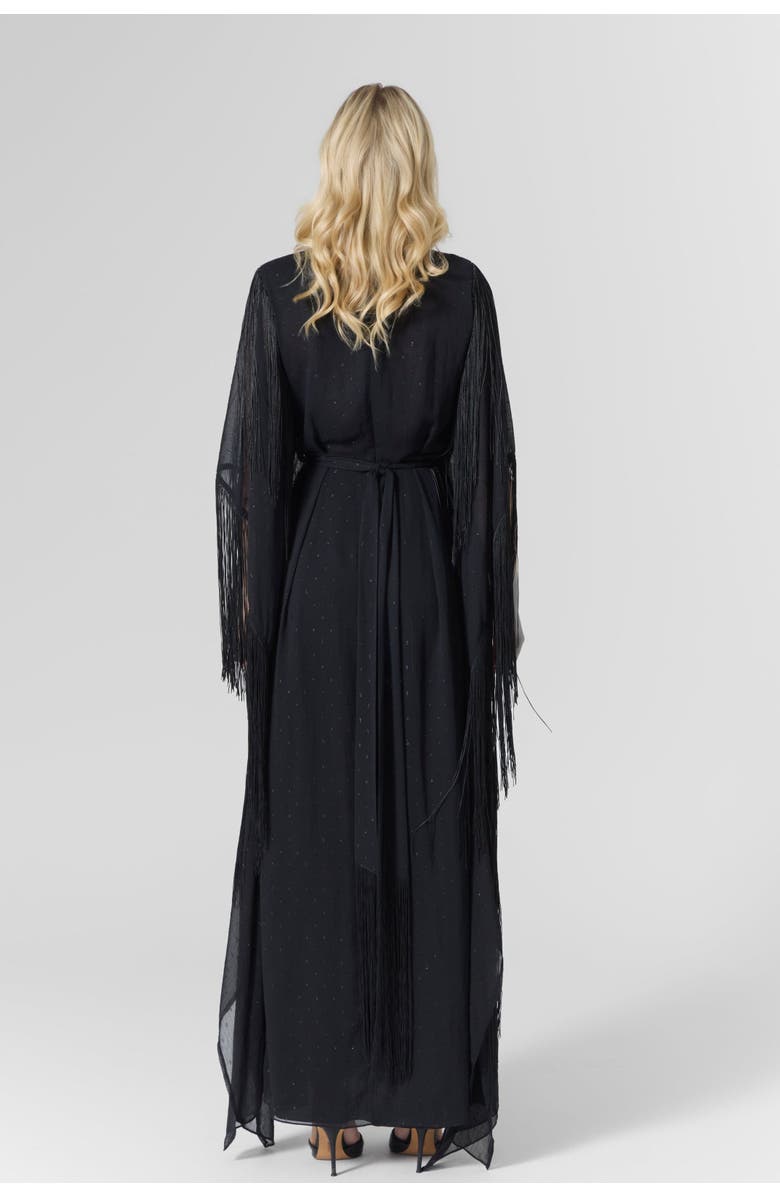 Le Fafo Luna Fringe Belted Gown Dress, Alternate, color, Black