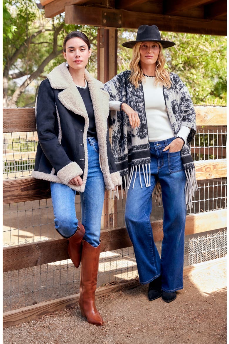 Faux Suede & Faux Shearling Trim Jacket, Alternate, color, BLACK/ CREAM