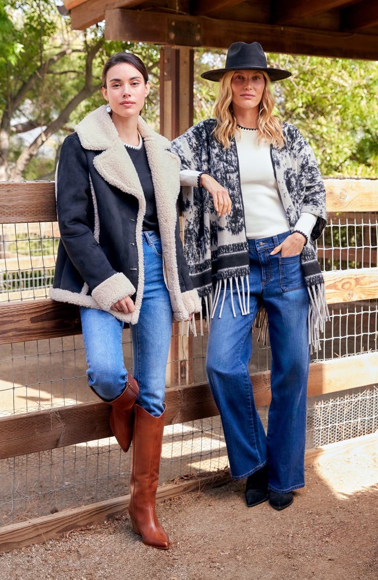 Karen Kane Faux Suede & Faux Shearling Trim Jacket, Alternate, color, Black/ Cream