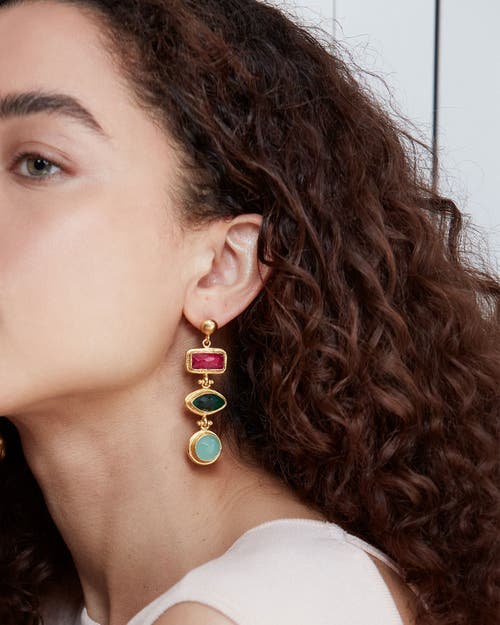Ottoman Hands Innana Ruby, Emerald And Aqua Chalcedony Drop Earrings In Multi