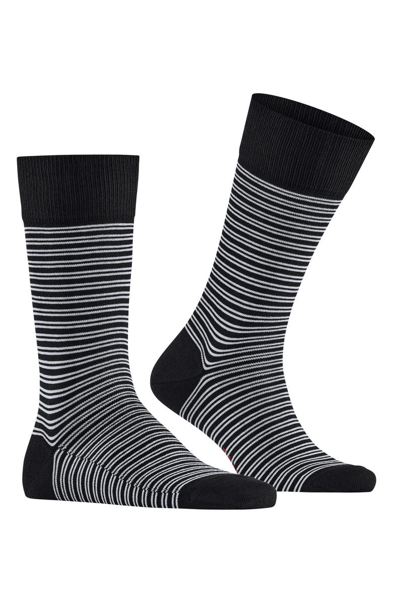 Falke Family Stripe Cotton Blend Dress Socks, Alternate, color, Black