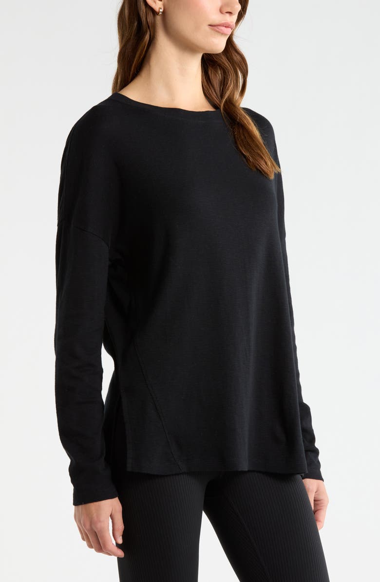 Zella Ease Up Long Sleeve T-Shirt, Alternate, color, Black