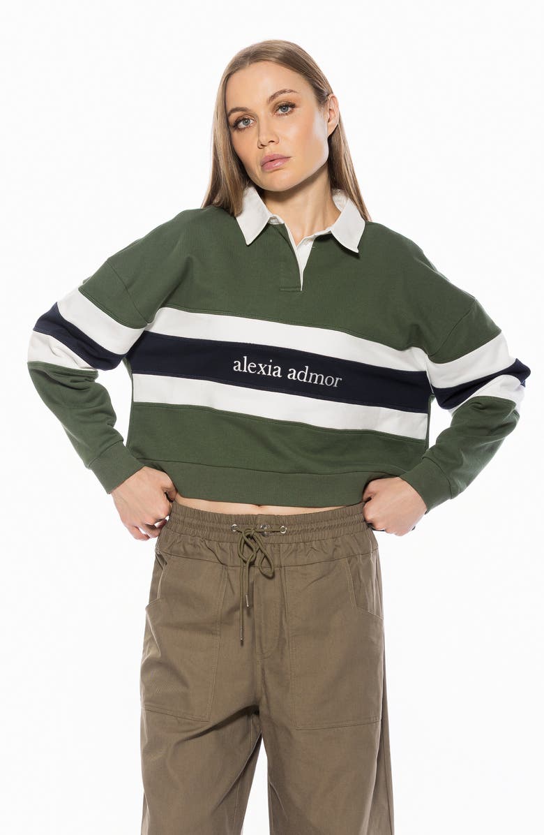 Alexia Admor Lucian Branded Rugby Polo Sweatshirt, Alternate, color, Sage Multi