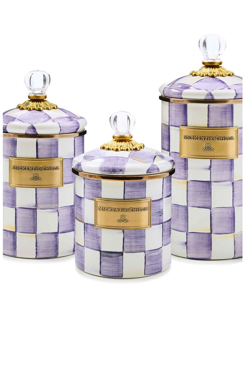 Violet Check Medium Enameled Steel Canister, Alternate, color, VIOLET