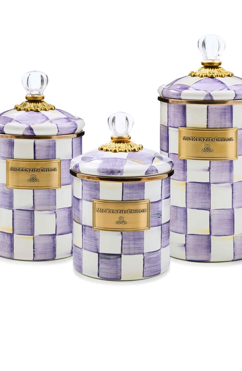 MACKENZIE CHILDS Violet Check Medium Enameled Steel Canister, Alternate, color, Violet
