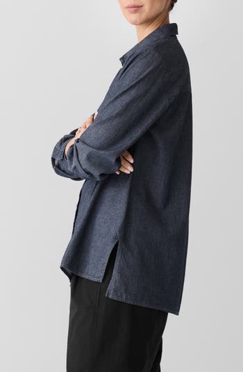 Classic Long Sleeve Organic Cotton Chambray Button-Up Shirt