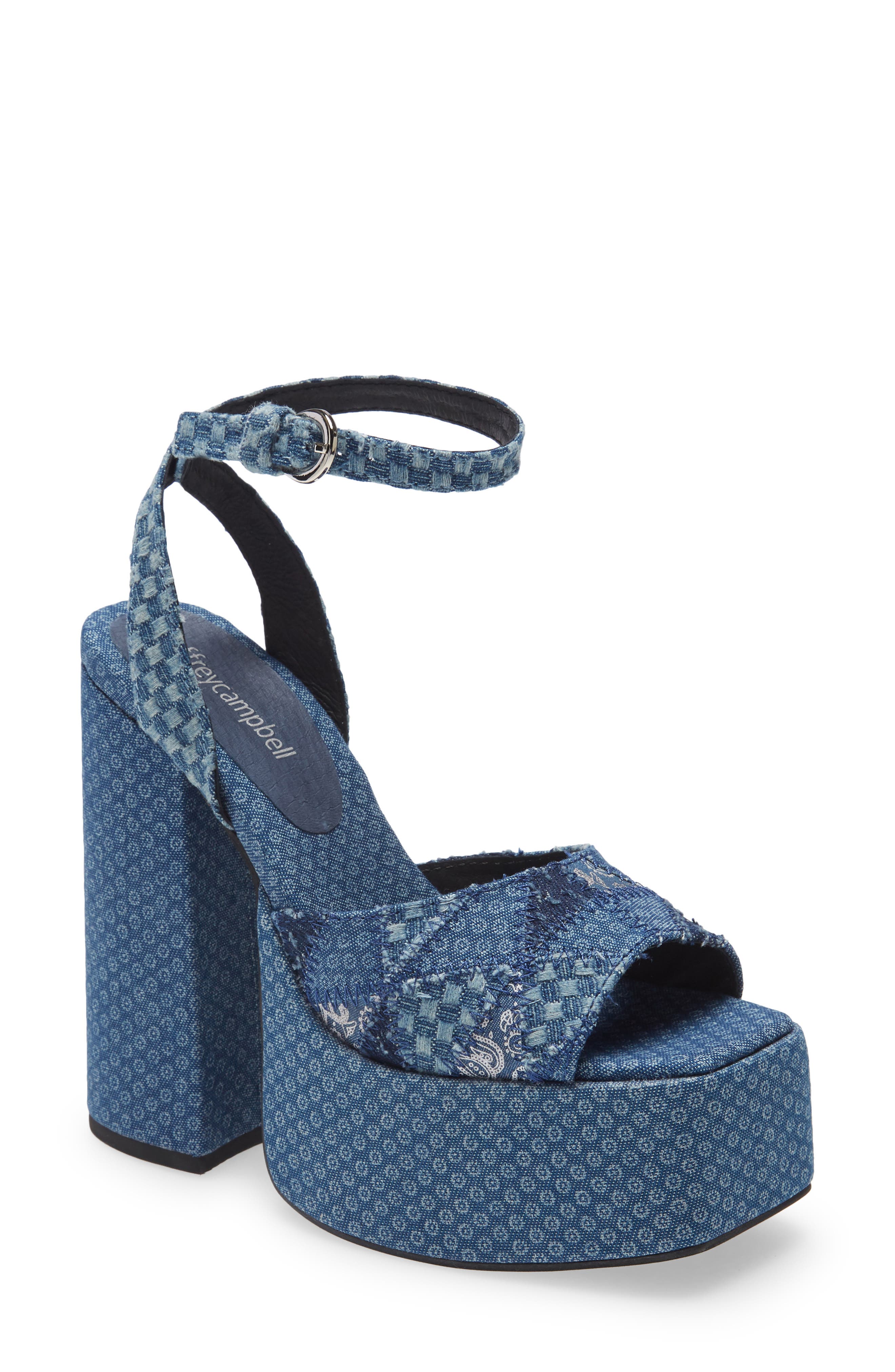Seventy-One Ankle Strap Platform Sandal, Main, color, BLUE DENIM PATCHWORK MLTI