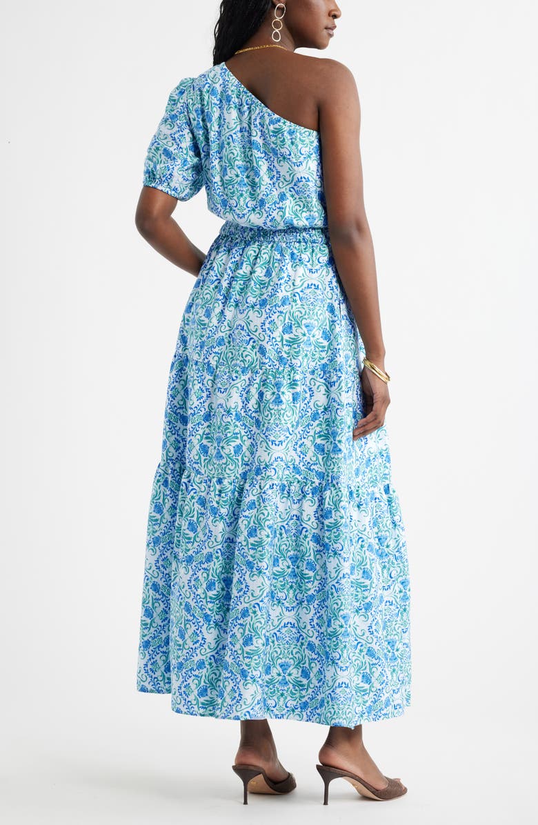 Chelsea28 One Shoulder Floral Print Maxi Dress, Alternate, color, Blue- Green Coastal Medallion
