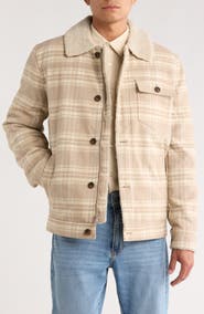 Lucky Brand Plaid Faux Shearling Lined Trucker Jacket