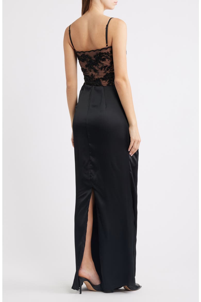 Eliette Lace & Satin Column Gown, Alternate, color, BLACK