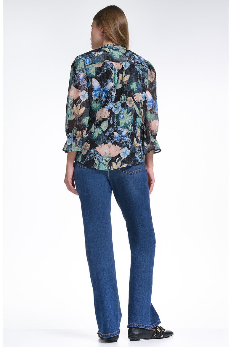 Ruffle Collar Printed Shirt, Alternate, color, BLACK/ MULTI