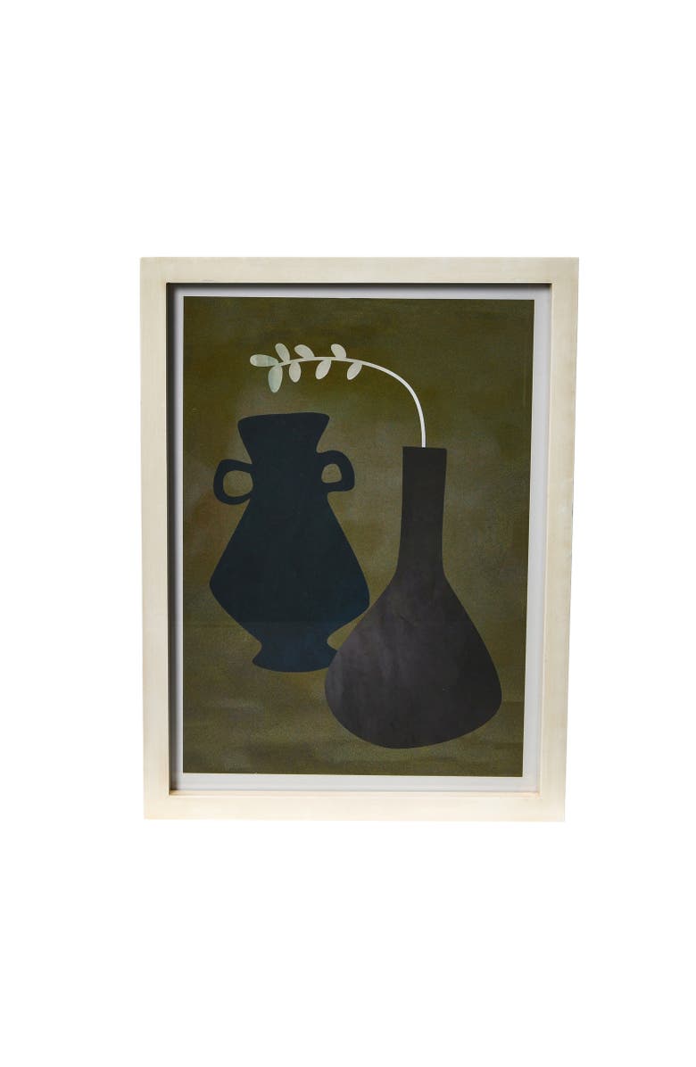 Storied Home Wood Framed Glass Wall Décor with Modern Vase & Florals, Multicolor, Main, color, Black