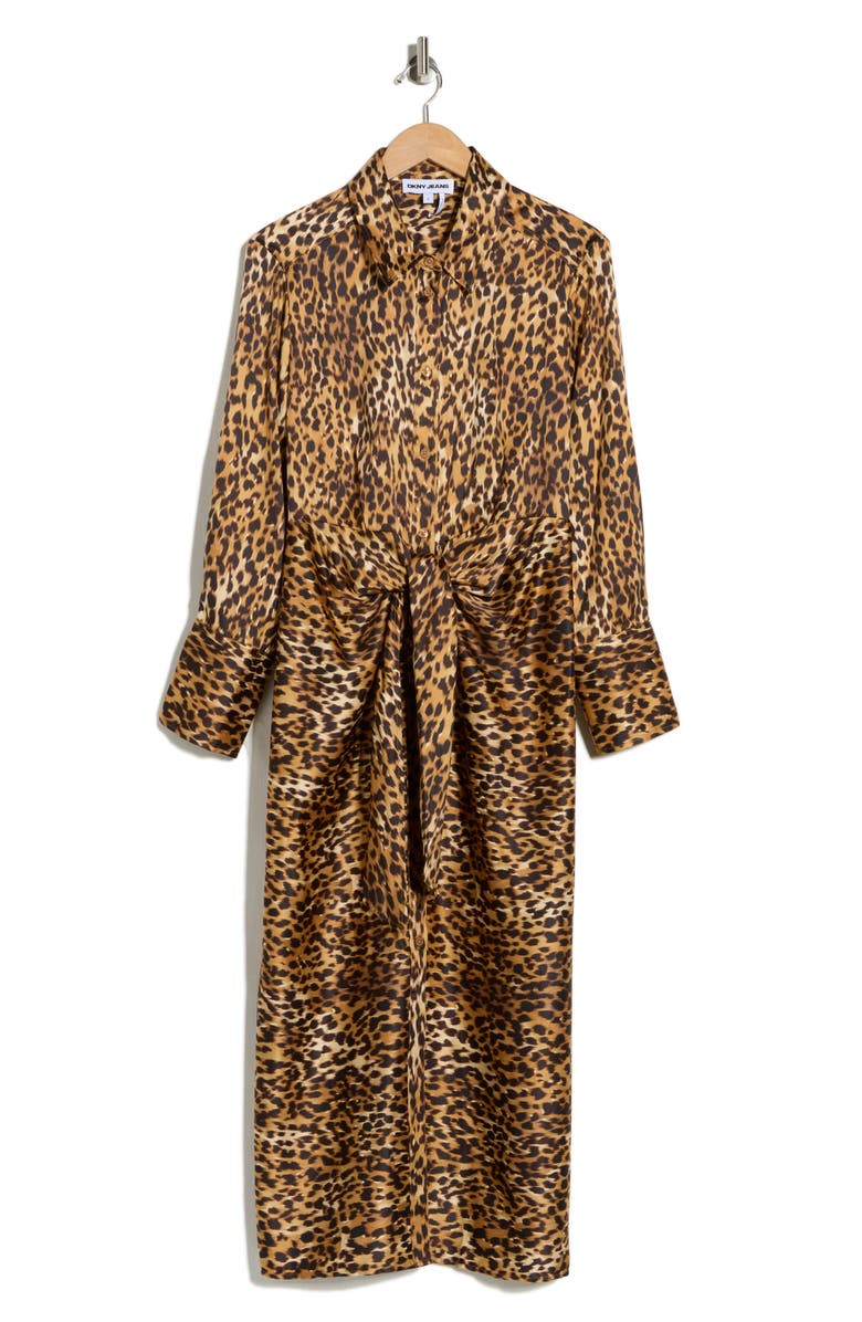 DKNY Jeans Cheetah Print Satin Dress, Main, color, Cheetah Blur Whiskey