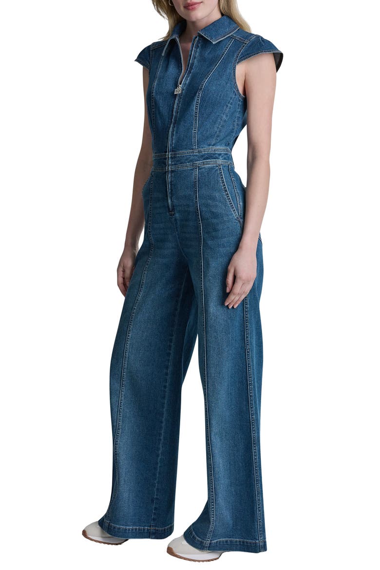 Wide Leg Zip Denim Jumpsuit, Alternate, color, ALBANY