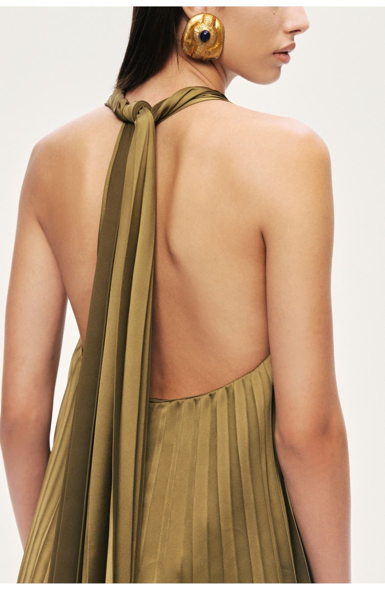 Nocturne Pleated Halter Maxi Dress, Alternate, color, Khaki