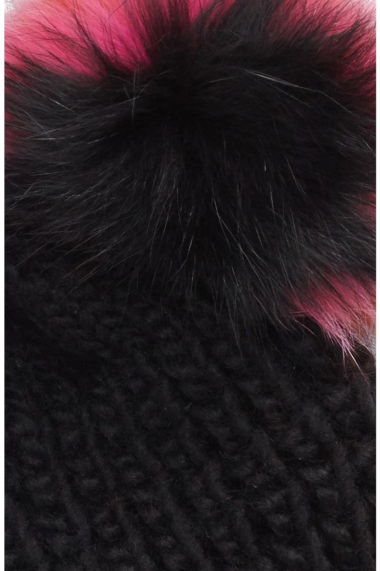 Genuine Fox Fur Pompoms Hat, Alternate, color, BLACK/ MULTI
