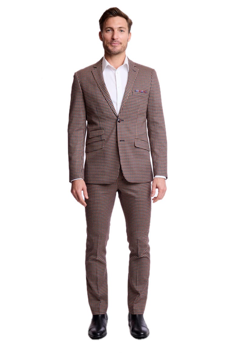 Dover Slim Notch Suit Jacket, Alternate, color, BURGUNDY NAVY TAN FALL GINGHAM