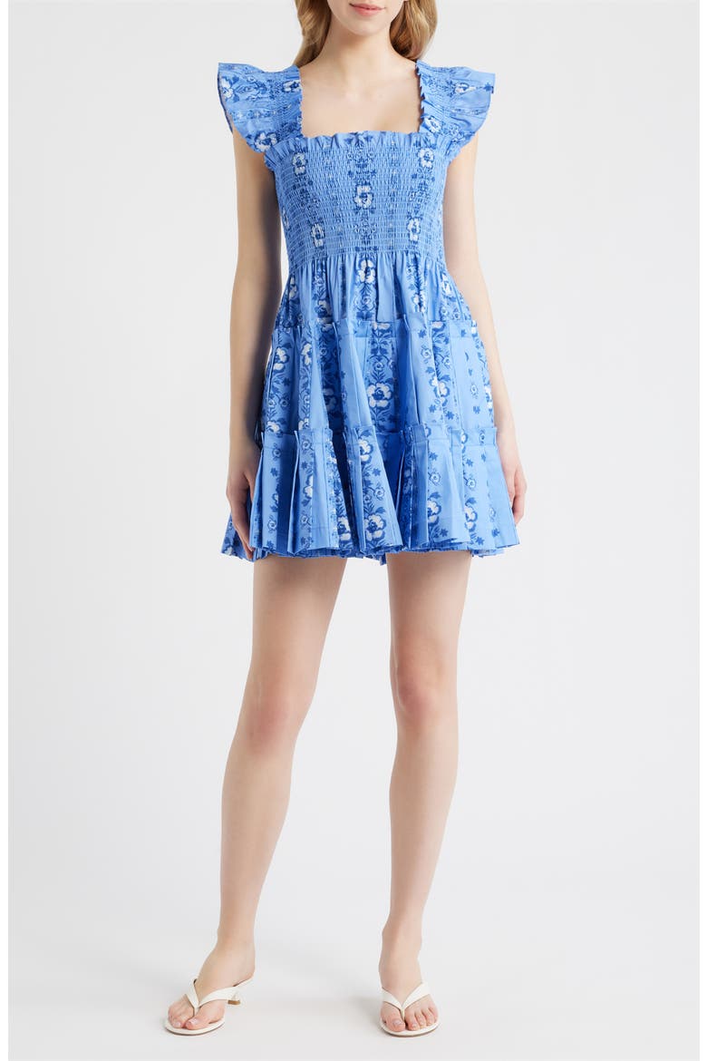 The Smocked Nap Minidress, Main, color, ARCADIA BORDER BLUE