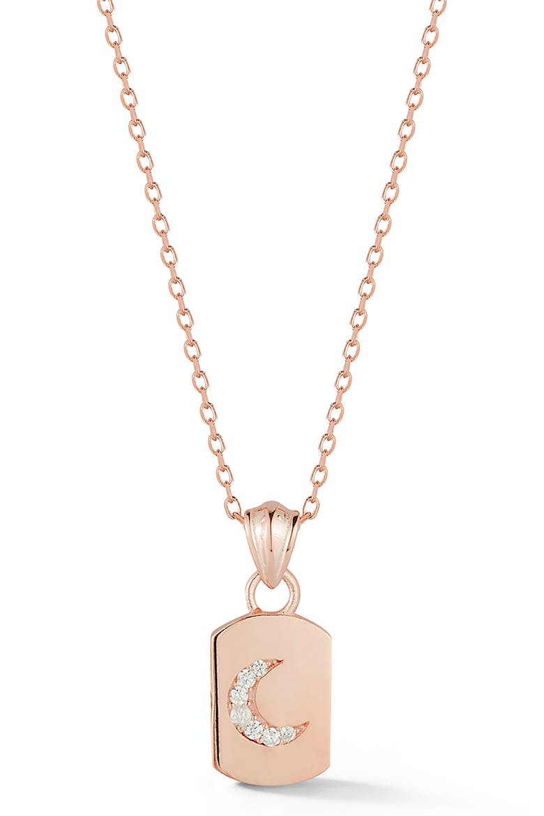Crescent Moon Tag Pendant Necklace, Main, color, ROSE GOLD