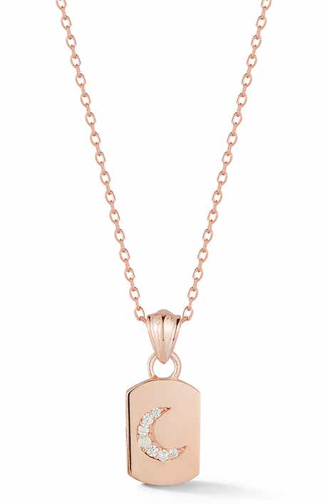 Crescent Moon Tag Pendant Necklace