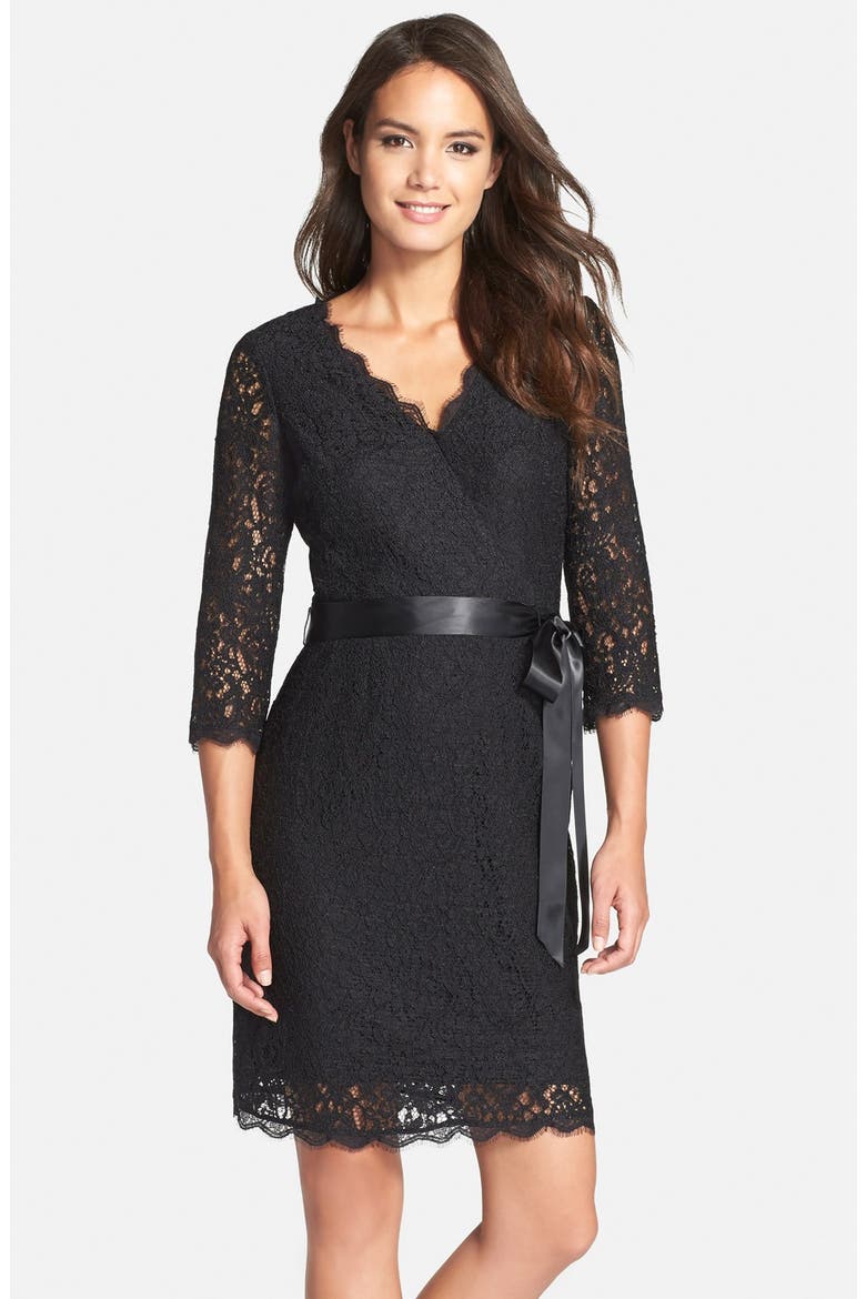 Wrap Lace Dress, Main, color, BLACK