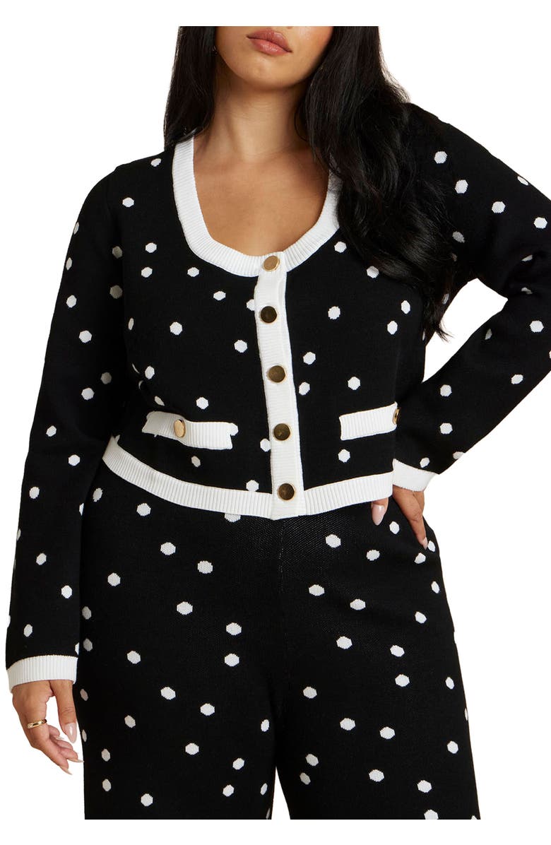 ELOQUII Cropped Intarsia Knit Jacket, Main, color, Twin Dots Black