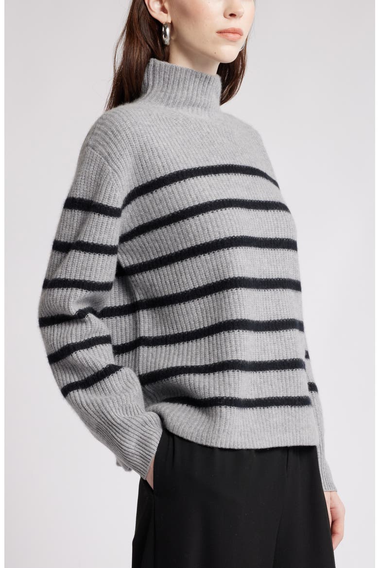 Stripe Cashmere Mock Neck Sweater, Alternate, color, GREY HEATHER- BLACK STRIPE
