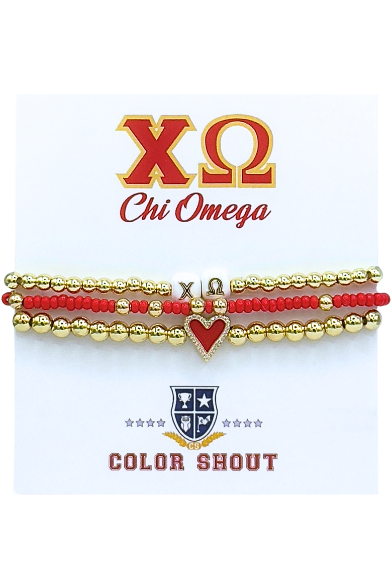 Chi Omega Love My Sorority Bracelet Stack, Alternate, color, Yellow Gold