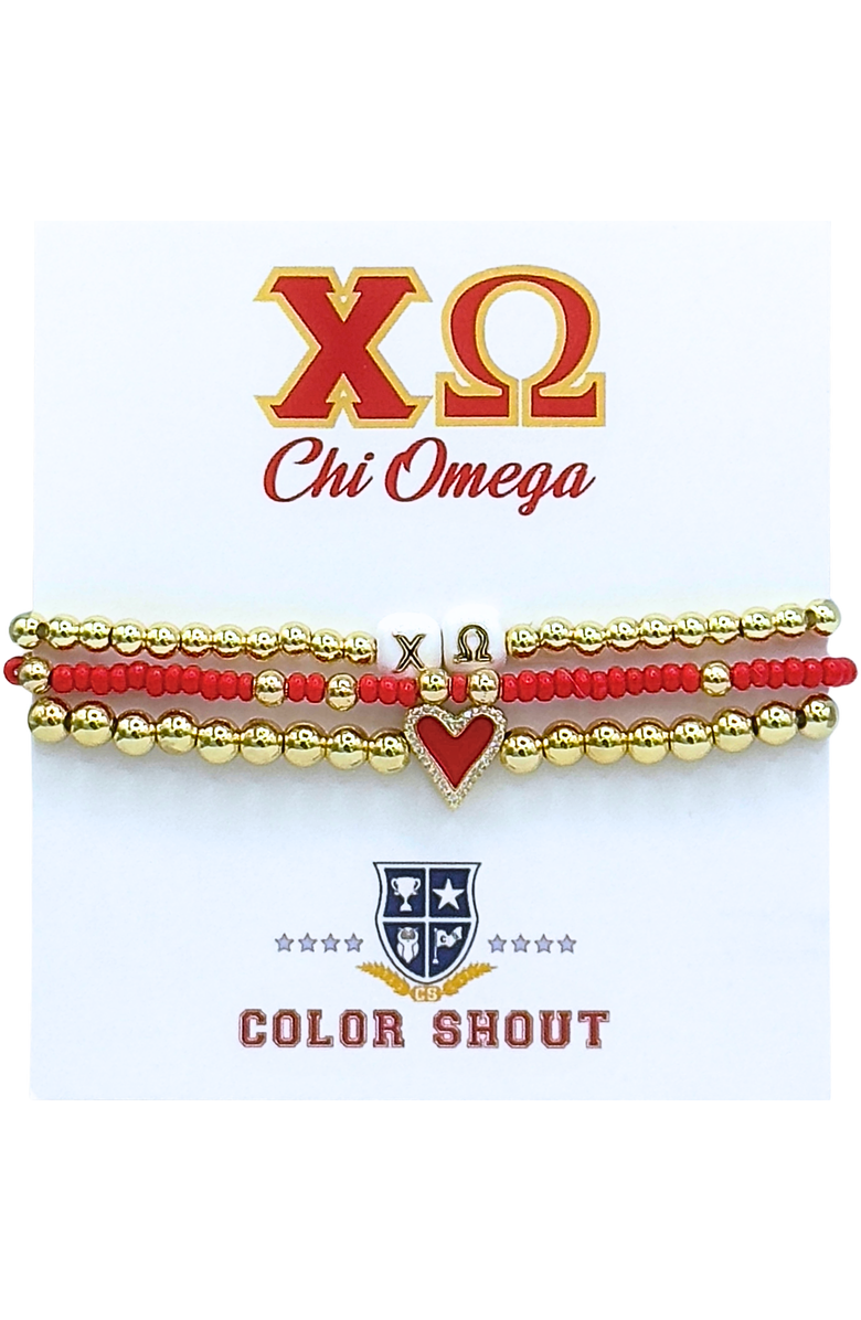 Color Shout Chi Omega Love My Sorority Bracelet Stack, Alternate, color, Yellow Gold