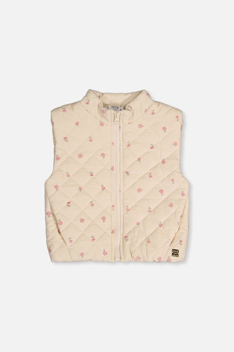 Corduroy Quilted Zip Puffy Vest, Main, color, Beige Floral Print