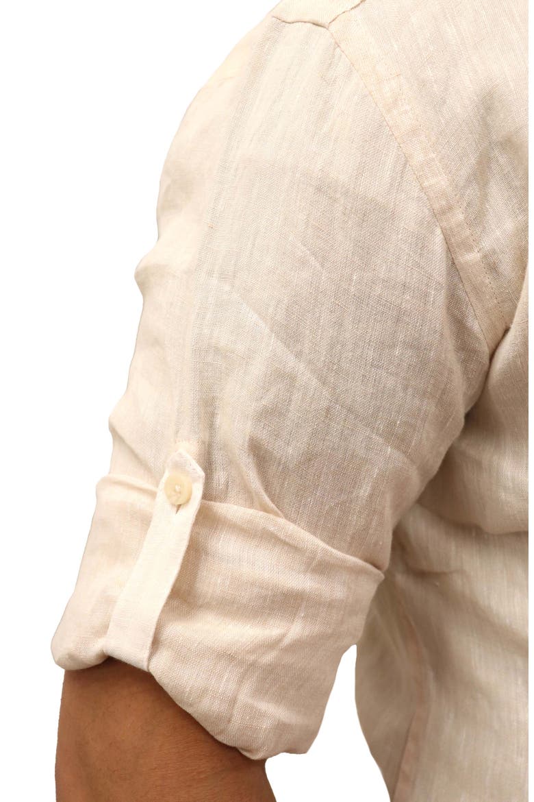 Solid Linen Trim Fit Dress Shirt, Alternate, color, LATTE