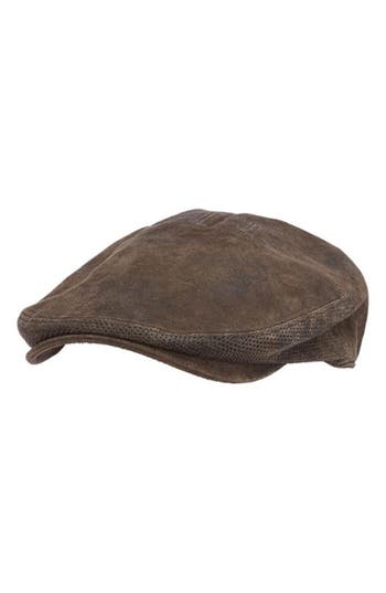 Scala Ivy Weathered Suede Driving Cap In Brown