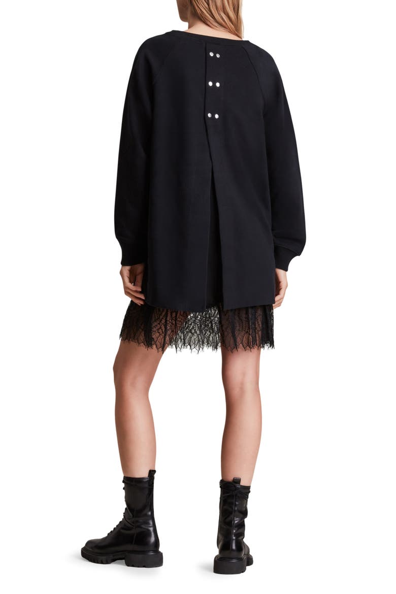 Lee Long Sleeve Lace Hem Sweatshirt Dress, Alternate, color, BLACK
